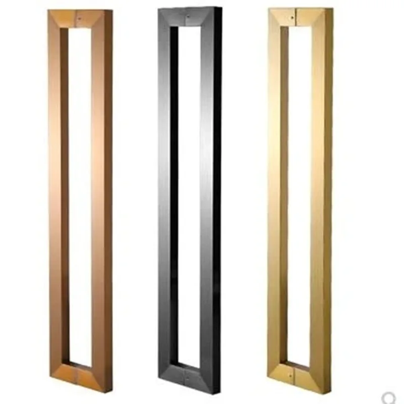 Glass door handle Stainless steel square tube extra thick single bend Sliding door handle electroplating(XYLS-018)