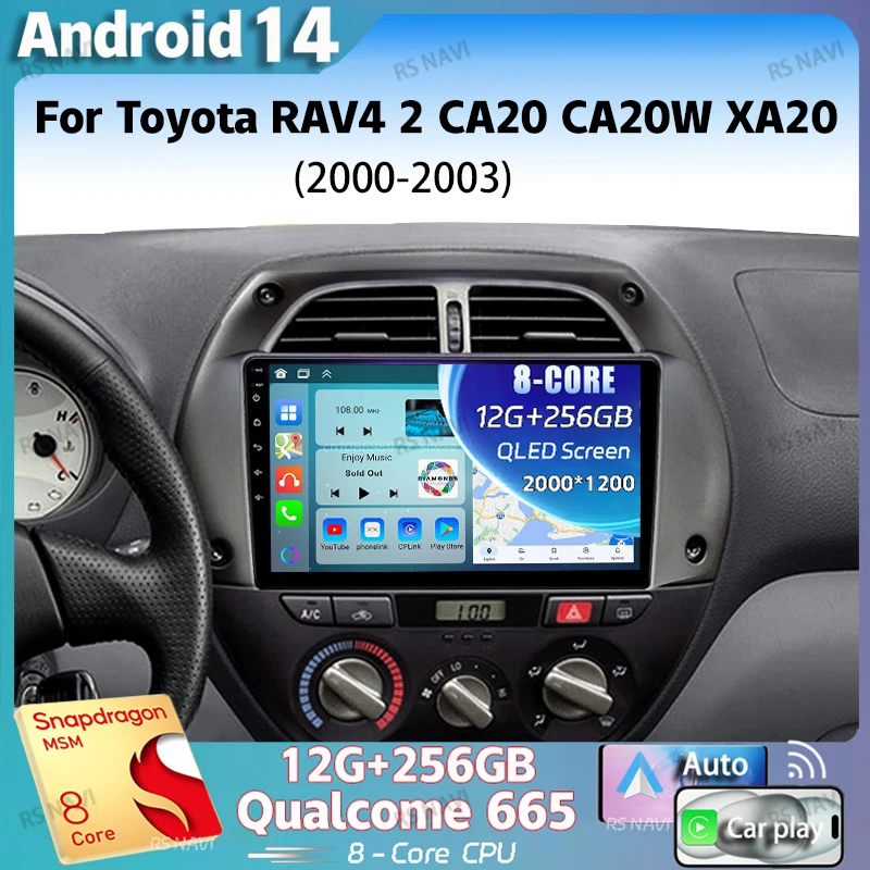 Android 14 For Toyota RAV4 2 CA20 CA20W XA20 2000 - 2003 2K QLED Android Car Radio Multimedia Video Player GPS Stereo CarPlay