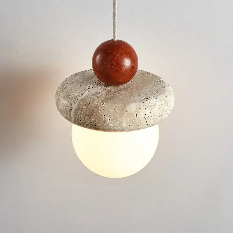 Chandelier Cream Style Bedroom Bedside Led Pendant Lamp Medieval Memphis Children's Room Hanging Wire Small Light Stone Wood