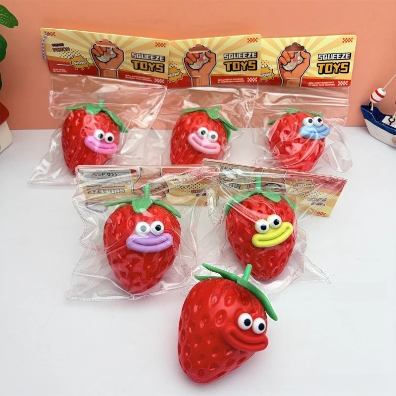 Simulation of fruit and strawberry squeezing toys soft sticky hand toys decompression vent pranks decompression squeezing toys.
