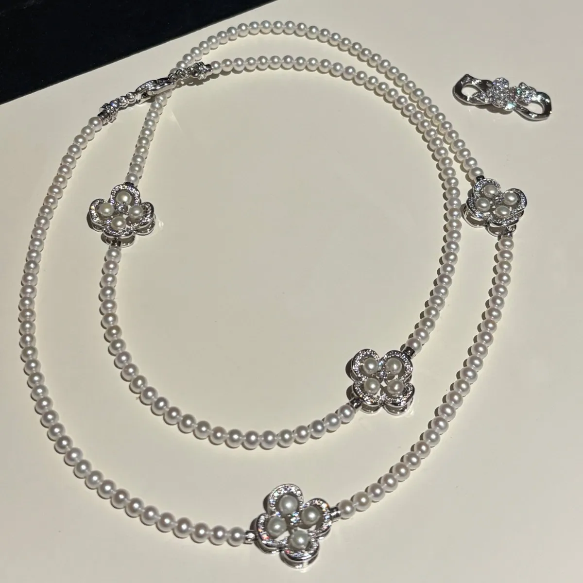 Natural Freshwater Pearl Long Necklace 4-5mm 80cm Four-leaf Clover Sweater Chain with Multi-function Clasp