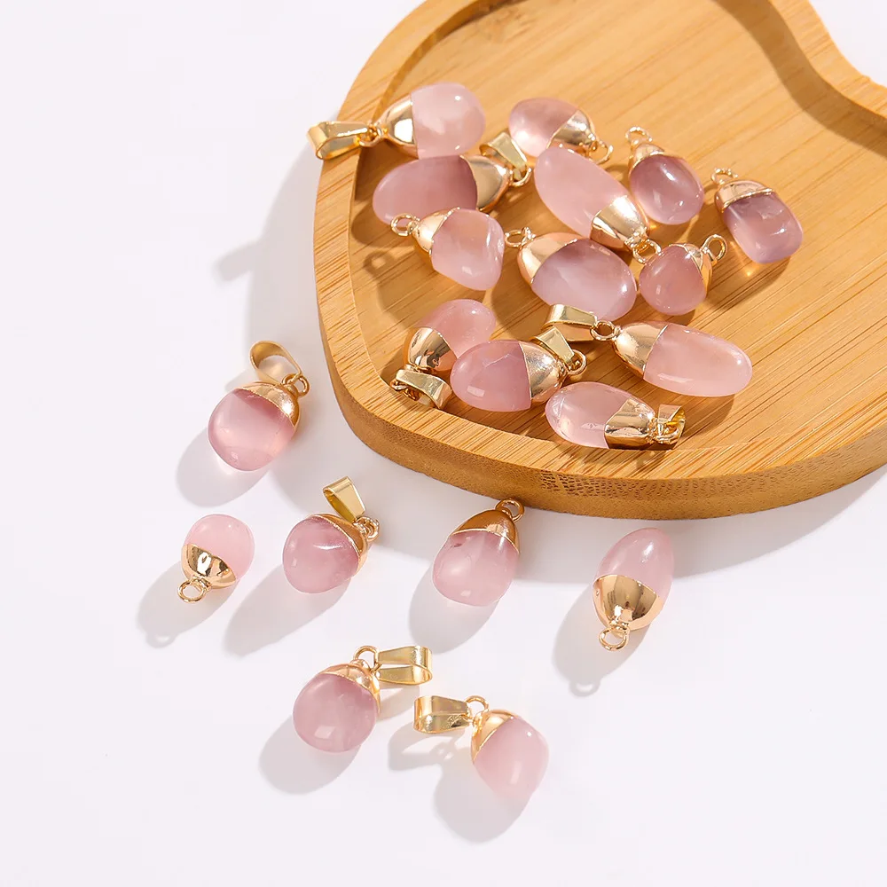 

20pcs Natural Raw Rose Quartz Stone Gold Edged Pendant Pink Crystal Charms for Necklace Earrings Jewelry Making Accessory