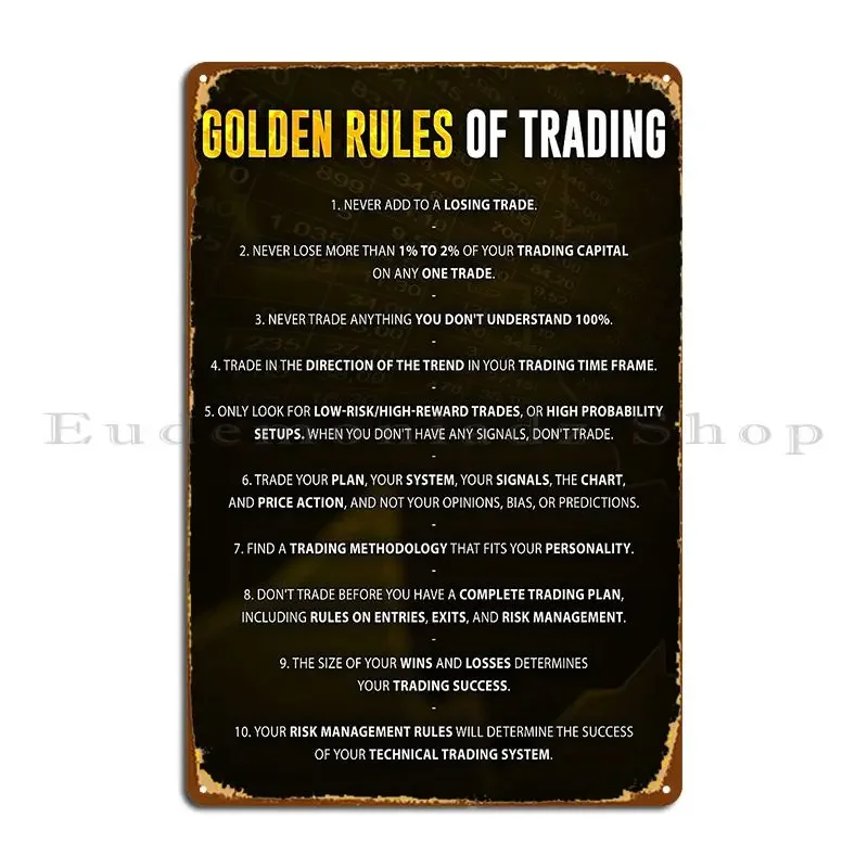 Golden Rules Of Trading Print Forex Stock Market Financial Nasdaq Day Trader Trade Money Metal Signs Club Iron Wall Decor