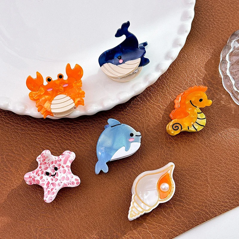 Ocean Animal Acetate Hair Clips para meninas, baleia dos desenhos animados, cavalo marinho, caranguejo, estrela do mar, garra de cabelo pequena, franja clip, headwear, requintado, bonito