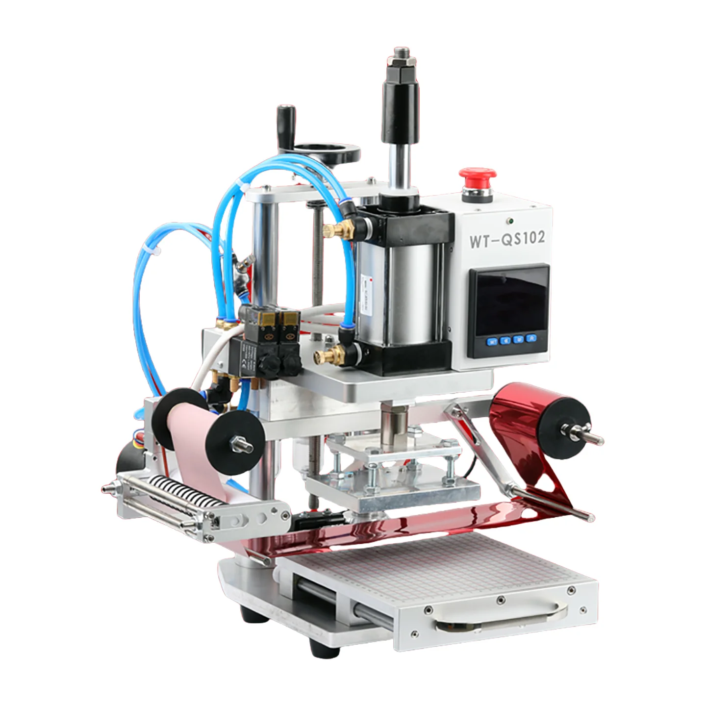 Máquina pneumática profissional de estampagem a quente para couro pu, cartões de papel, logotipo, marca registrada, plástico, madeira, sistema de rebobinamento de alimentação automática 2025