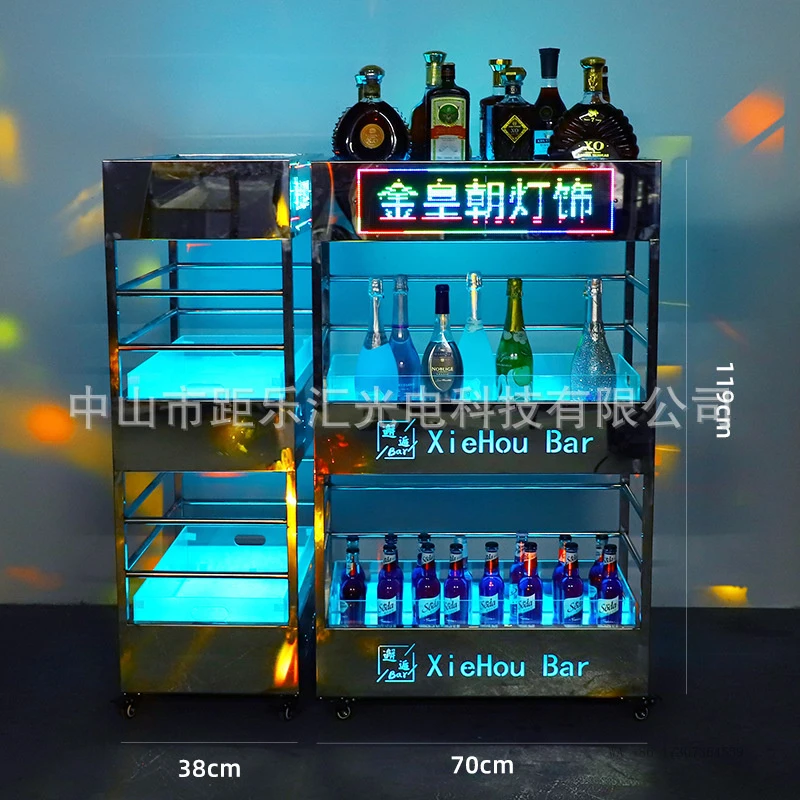 

Bar illuminated wine cabinetKTVStainless Steel Black SpadesAChampagne cabinet acrylic three-layer mobile wine display rack