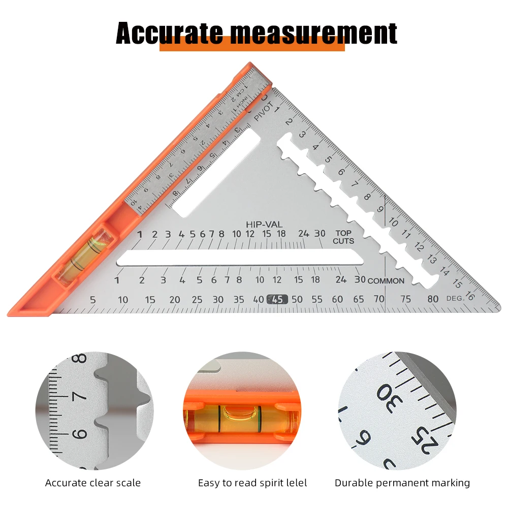 Rongpro Aluminum Alloy Triangular Ruler Double Scale Miter Framing Measurement For Carpenter Woodworking Tools Square Protractor