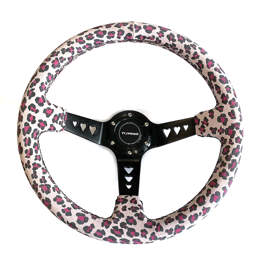 

Custom Leopard Print Heart-shaped Bracket With Suede Sports Modified Car Steering