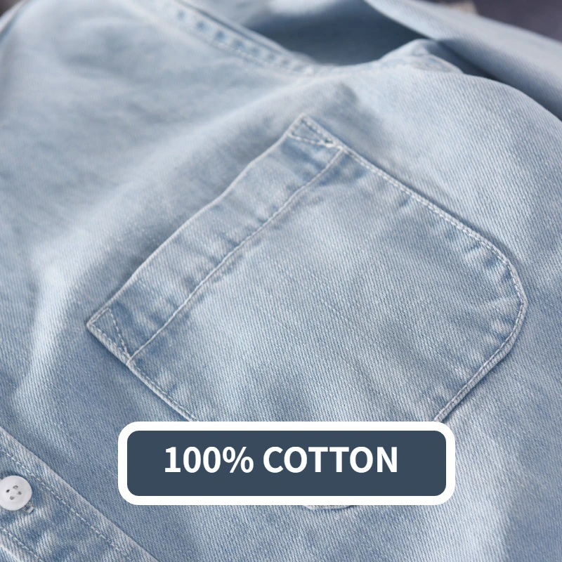 Spring New Solid Color Denim Shirt for Men 100% Cotton Fashion Four Seasons Slim Men Clothing A18021