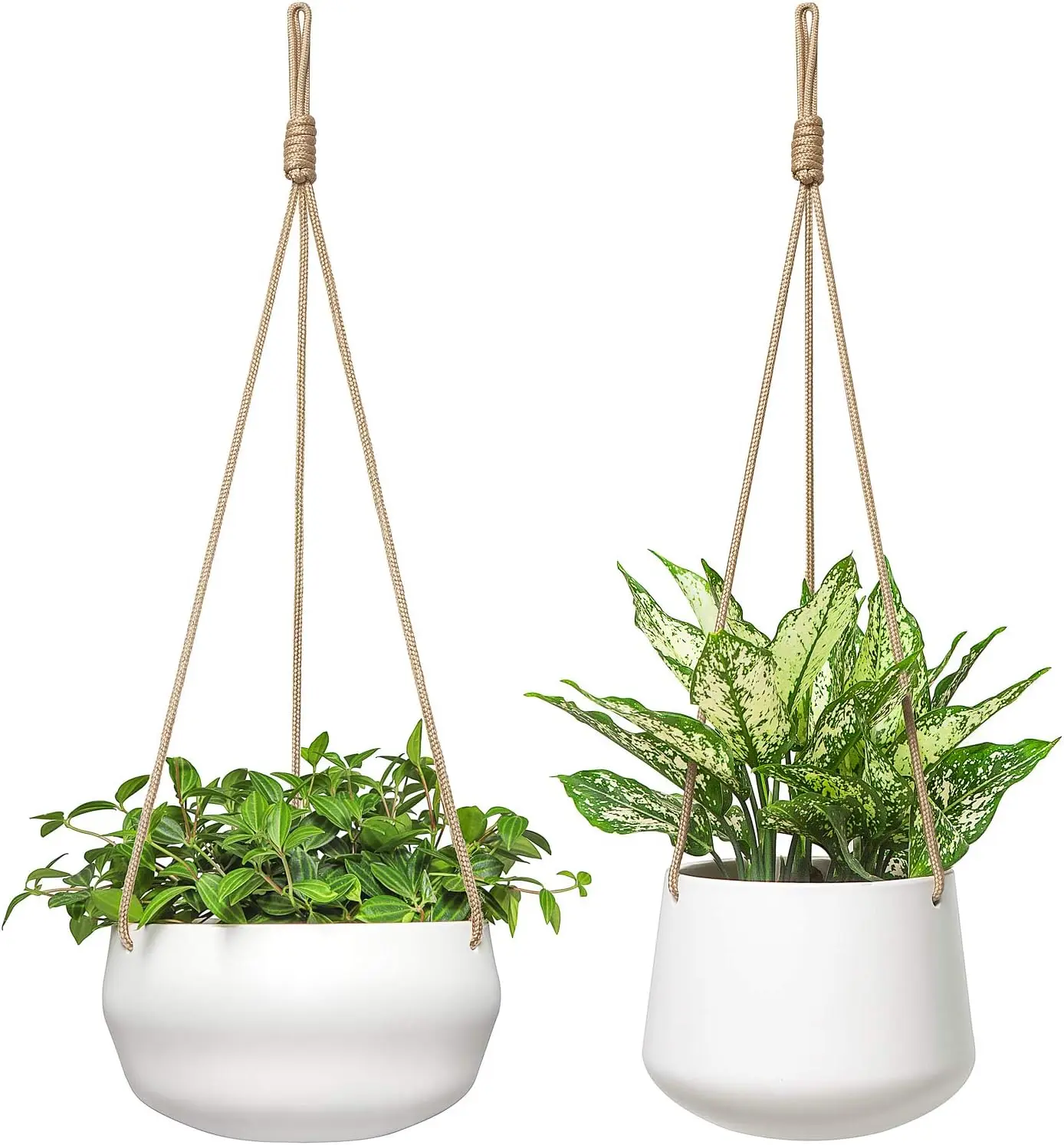 

Ceramic Hanging Planter of Shallow 8 Inch and Deep 6 Inch for Indoor Outdoor Plants, Set of 2 Modern Plant Pot Geometric