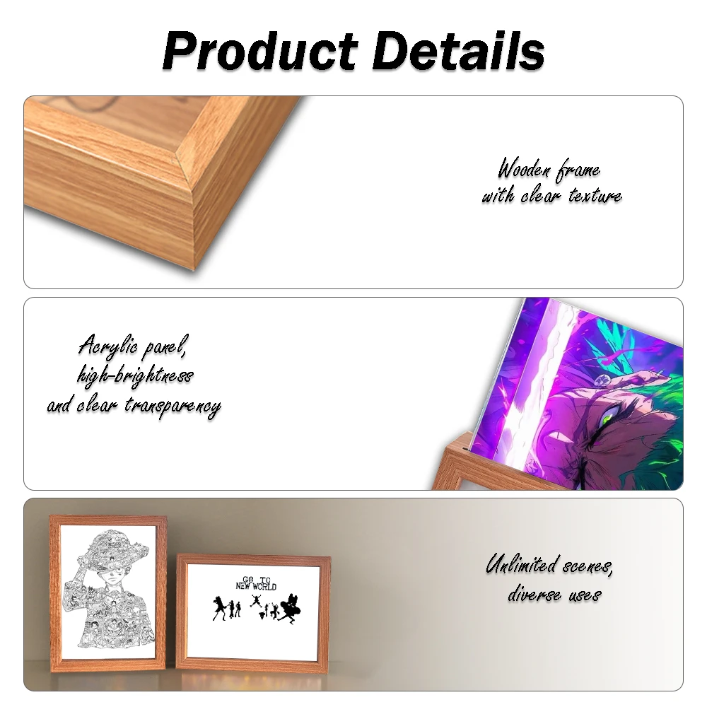 Anime Character One Piece Luffy Zorro Animated Frame LED Light Study Bedroom Christmas Birthday Gift