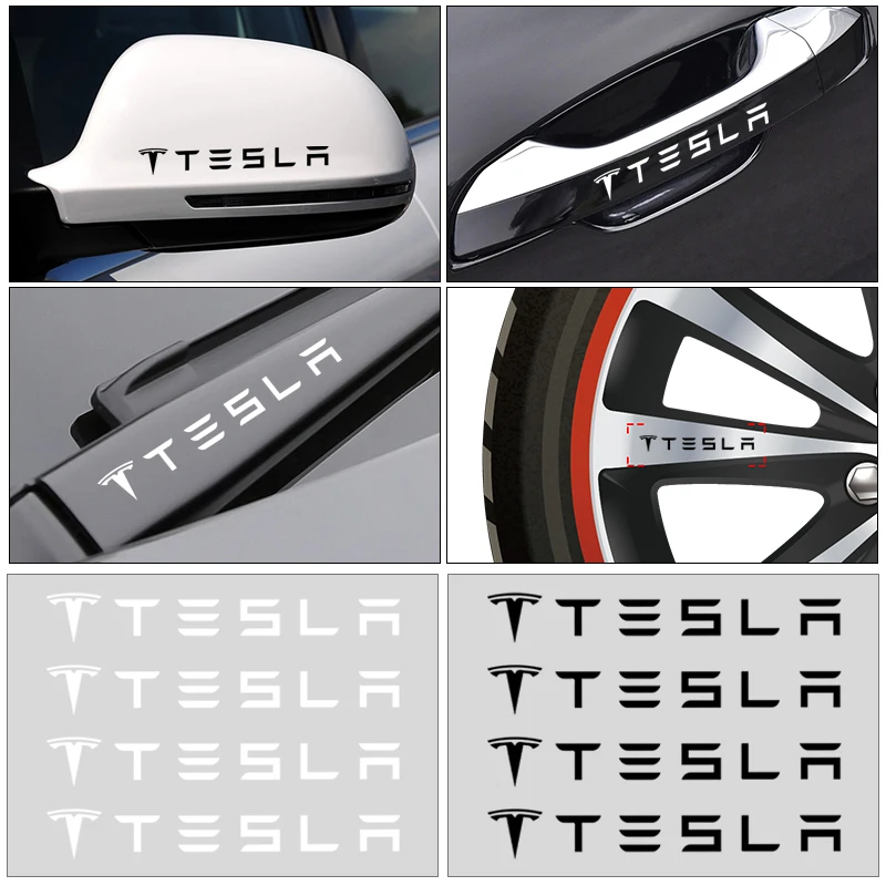 4Pcs Car Door Handle Stickers Tire Rear View Mirror Decals For Tesla Model 3 Model X S 2016-2020 Decals TM3 TMX Decal