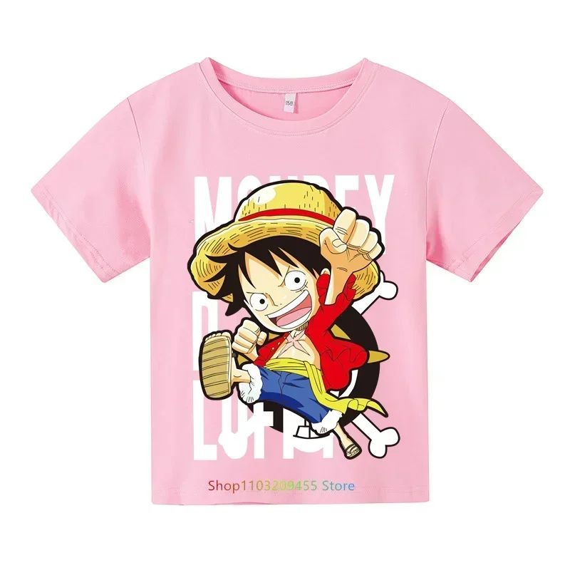 Kids Clothing Anime One Pieces Luffy Gear 5 Cosplay Tshirt Boys Luffy T Shirt Boy Cartoon Tees Children Summer Short Sleeve Tops