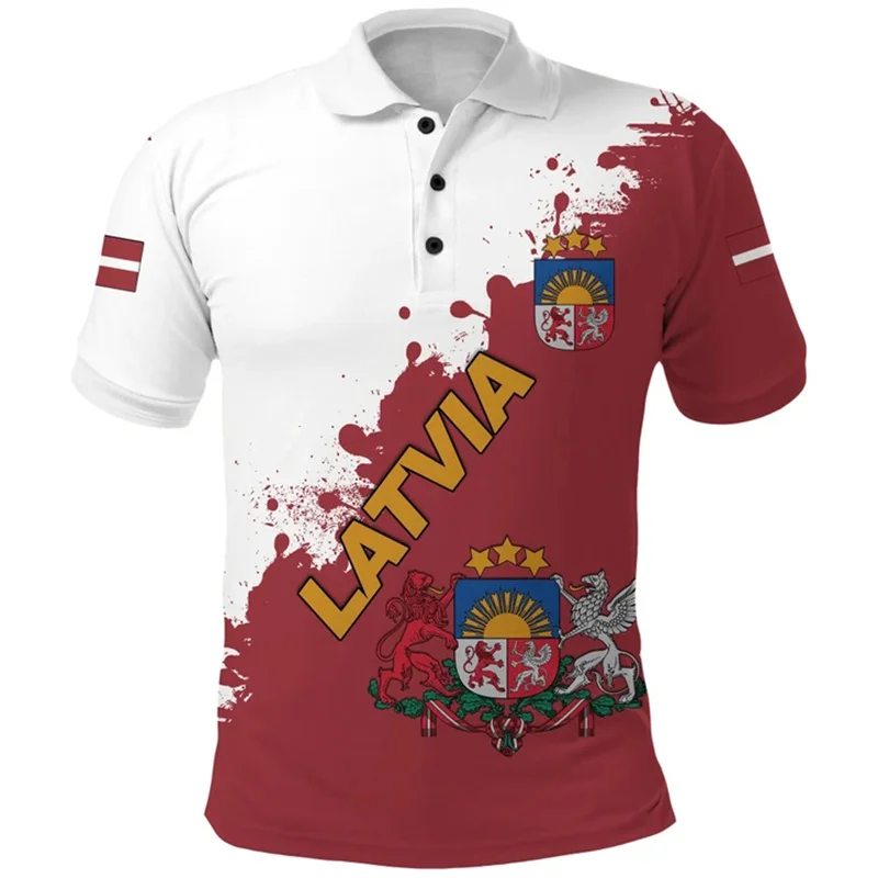 New 3d Printed Latvia Flag Polo Shirt Latvian National Emblem Short Sleeve Shirts Men Summer Street Casual Polo Blouse Clothes