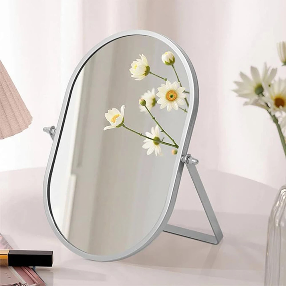 Bathroom Rectangle Desktop Makeup Mirror Metal Standing 180° Rotation Vanity Table Mirror Portable Cosmetic Mirror for Dressing