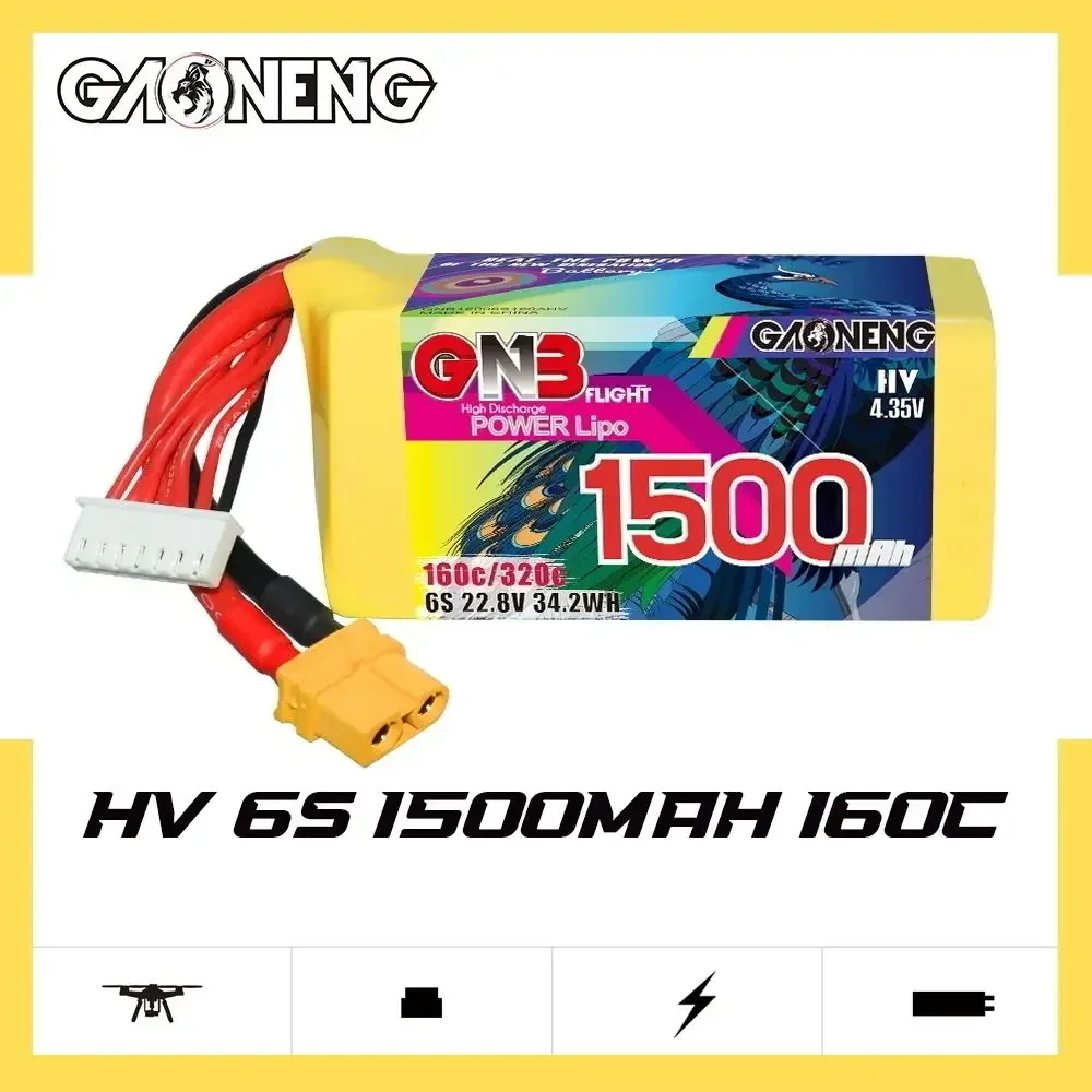 

GAONENG GNB 22,8 В HV 1500 мАч 6S 160C/320C Легкая липо-батарея XT60 для гонок FPV FreeStyle FPV RC Drone Quads БПЛА