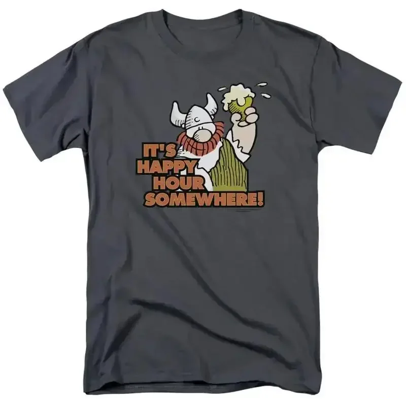 Hagar The Horrible Happy Hour T Shirt Mens Licensed Comic Strip Charcoal