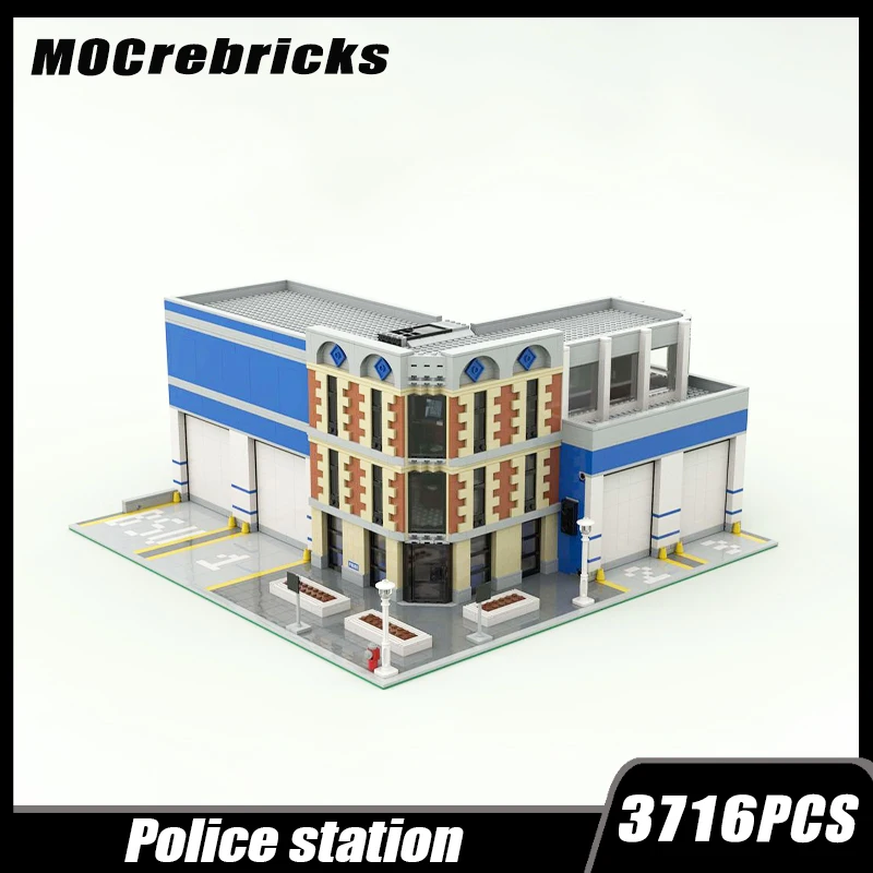 

MOC-114956 City Street View Police Station Modular Building Display Interior Building Block Assembly Model Brick Toy Gifts