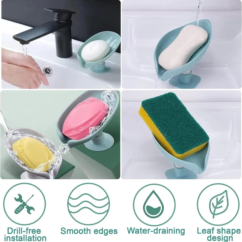 New Leaf-shaped Drain Sponge Drain Soap Holder Suction Cup Soap Dish Soap Dish for Bathroom Bathroom Accessories for Bathroom