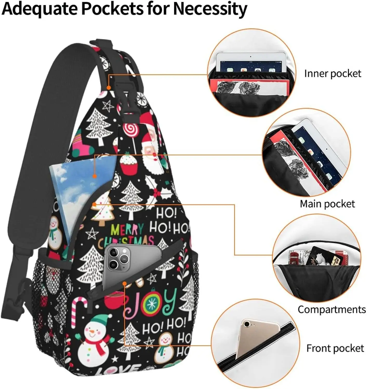 Merry Christmas Snowman Chest Bags Joy Holiday Crossbody Sling Bag Travel Hiking Backpack Casual Shoulder for Women Men