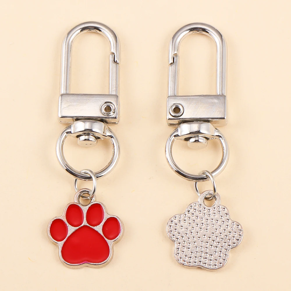 2Pcs Cute Enamel Keychain Cat Dog Paw Footprints Key Ring for Car Handbag Key Pendant Accessories Wholesale Jewelry Gifts