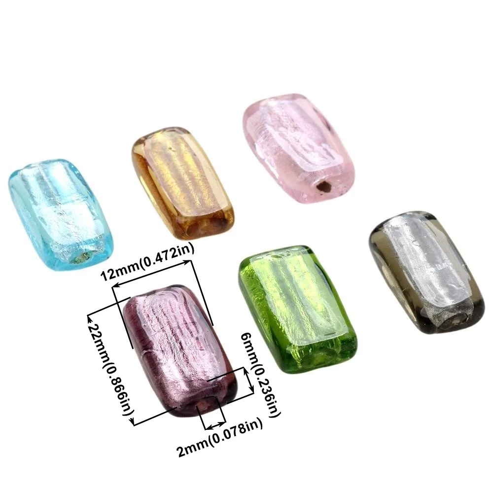 22x12x6MM 4PCS/Lot Multicolor Inside Silver Foil Lampwork Glass Cuboid Beads DIY Bracelet Necklace Earring For Jewelry Making