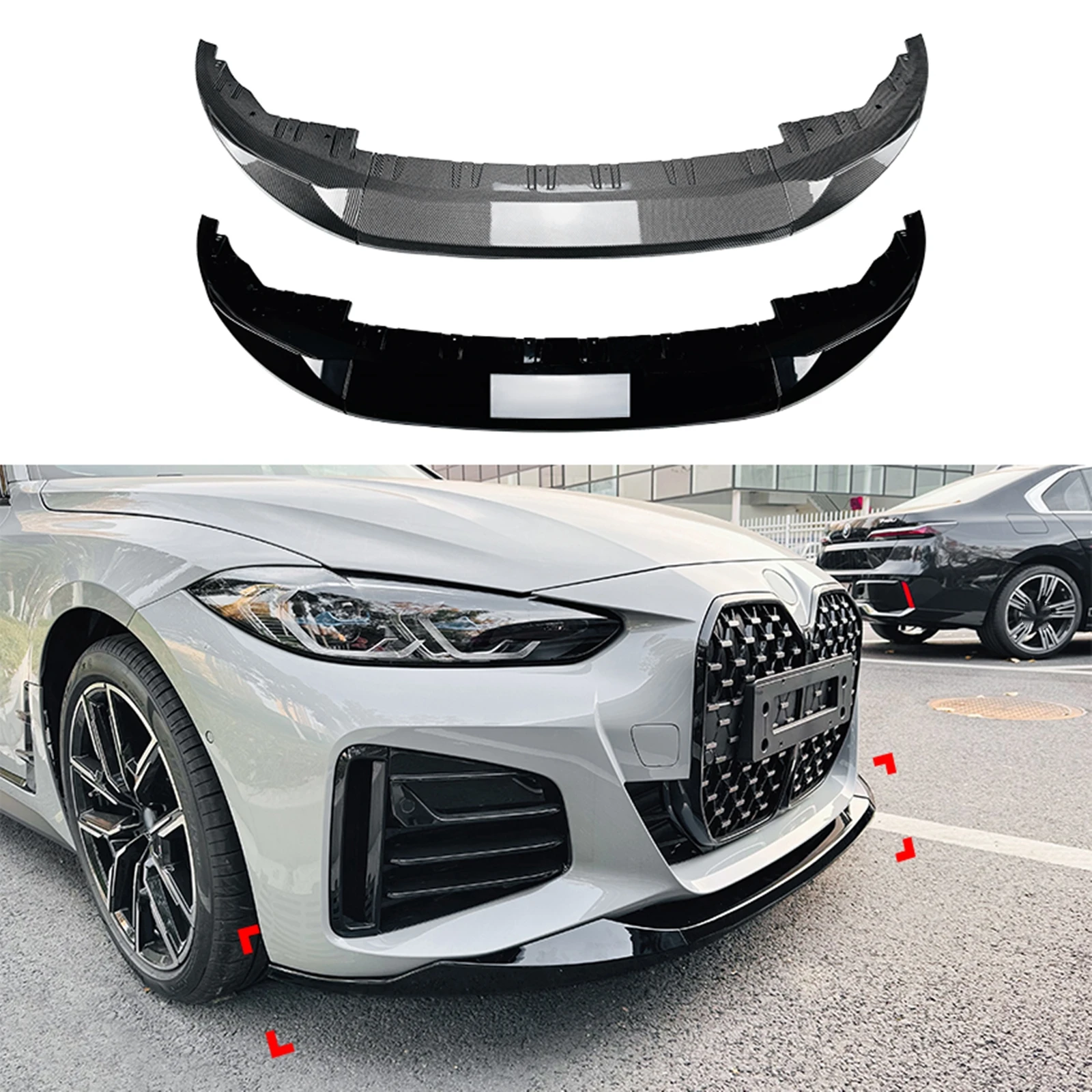 Front Bumper Spoiler Lip Carbon Fiber Look/Gloss Black Splitter For BMW 4 Series G26 M Sport M440i i4 M50 Gran Coupe 2020-2024