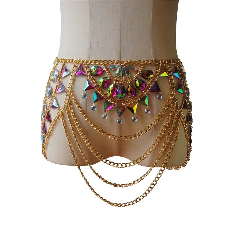 Customized Sexy Steel Tube Belly Dance Bra Color Diamond Crystal Pendant Chest Chain Personalized Waist Chain Body Chain