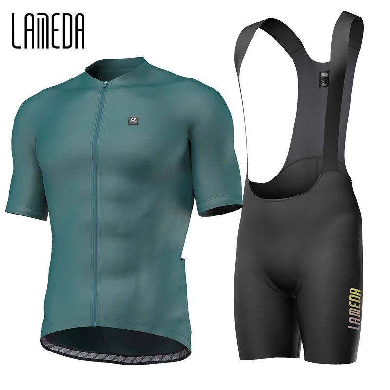 

LAMEDA Men's Cycling Jersey Set Road Bike Shorts Jersey Full Zipper Short Sleeves Cycling Bib Short Pants 3D Padded with Pockets