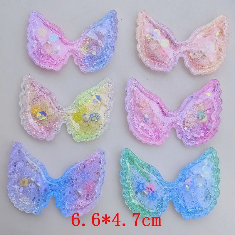 66MM 47MM Rainbow Gradient Color Quicksand Angel Wings Translucent Flake Wings Children's Hair Accessories Shoes Clothing Bags