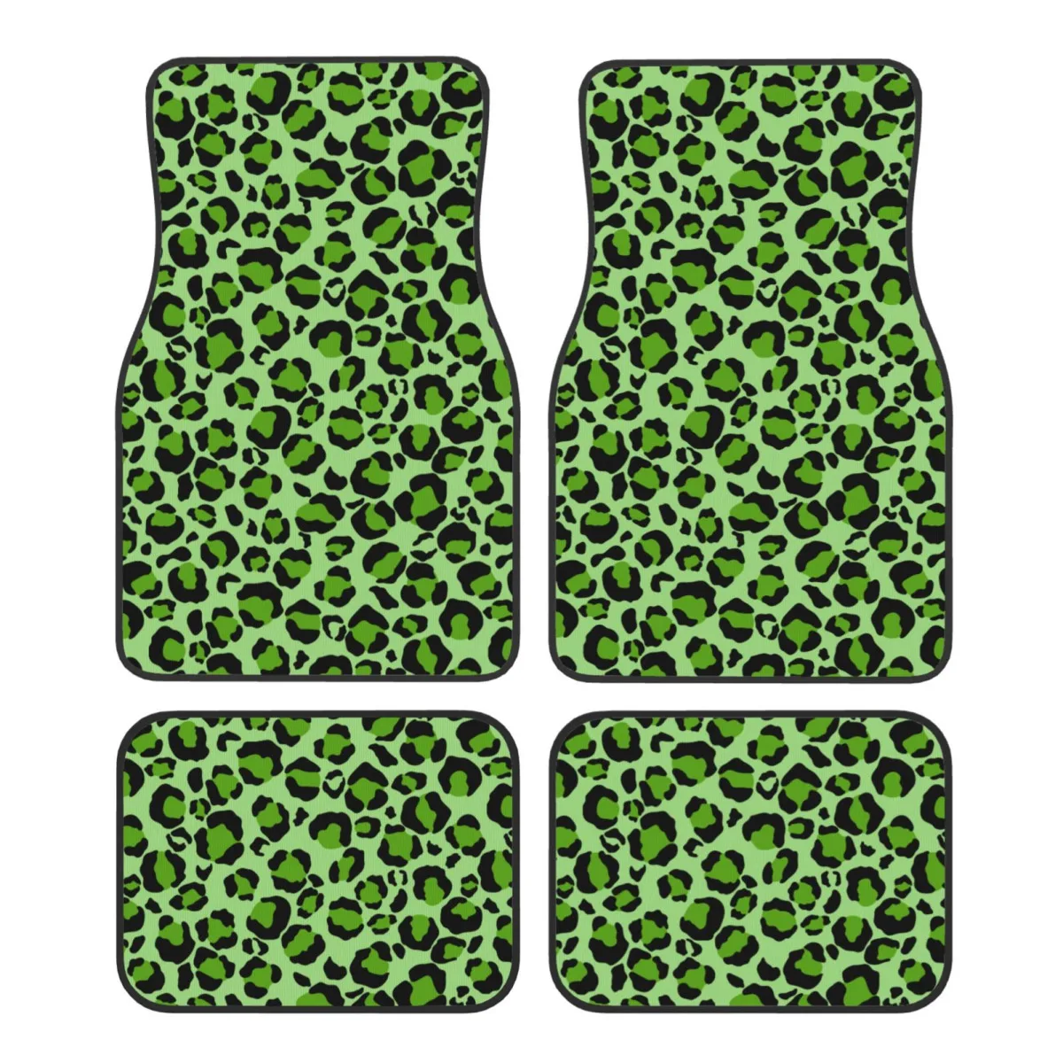 

Green Leopard Print Car Floor Mats Set of 4 Pcs Anti Slip Front and Rear Foot Mats Universal Auto Accessories for Car SUV Van
