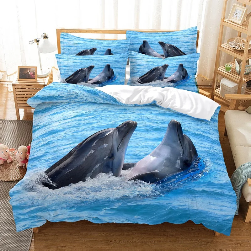 

Lovely Dolphin Duvet Cover Set Ocean Animal Fashion Bedding Set Linen Queen Size Bed Comforter Cover Set Boy Girls Bedding Set