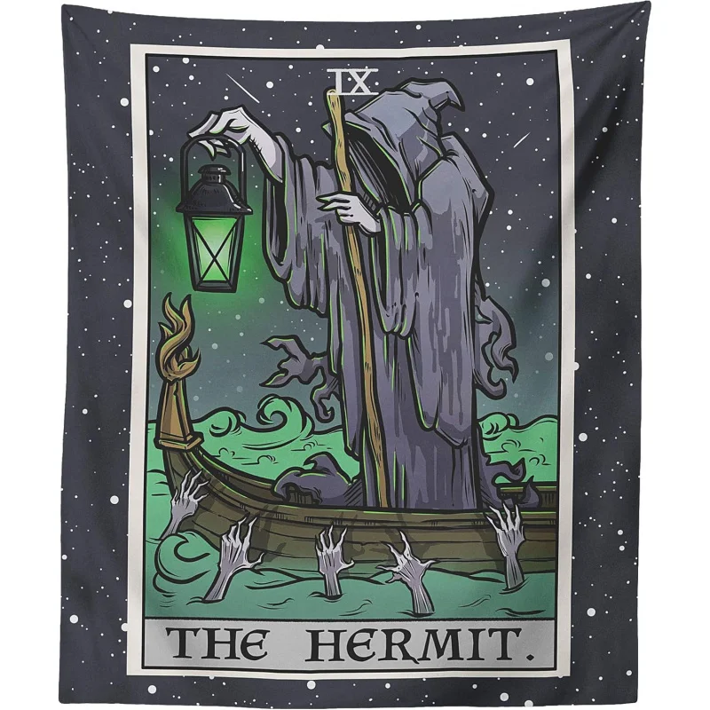 The Hermit Tarot Card Tapestry - Grim Reaper - Gothic Halloween Home Decor Wall Hanging (60