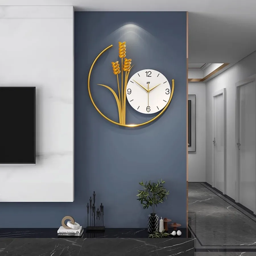 Art Living Room Wall Clock Decoration Quartz Unique Round Gift Home Wall Clock Pieces Elegant Hands Number Gold Zegar Room Decor