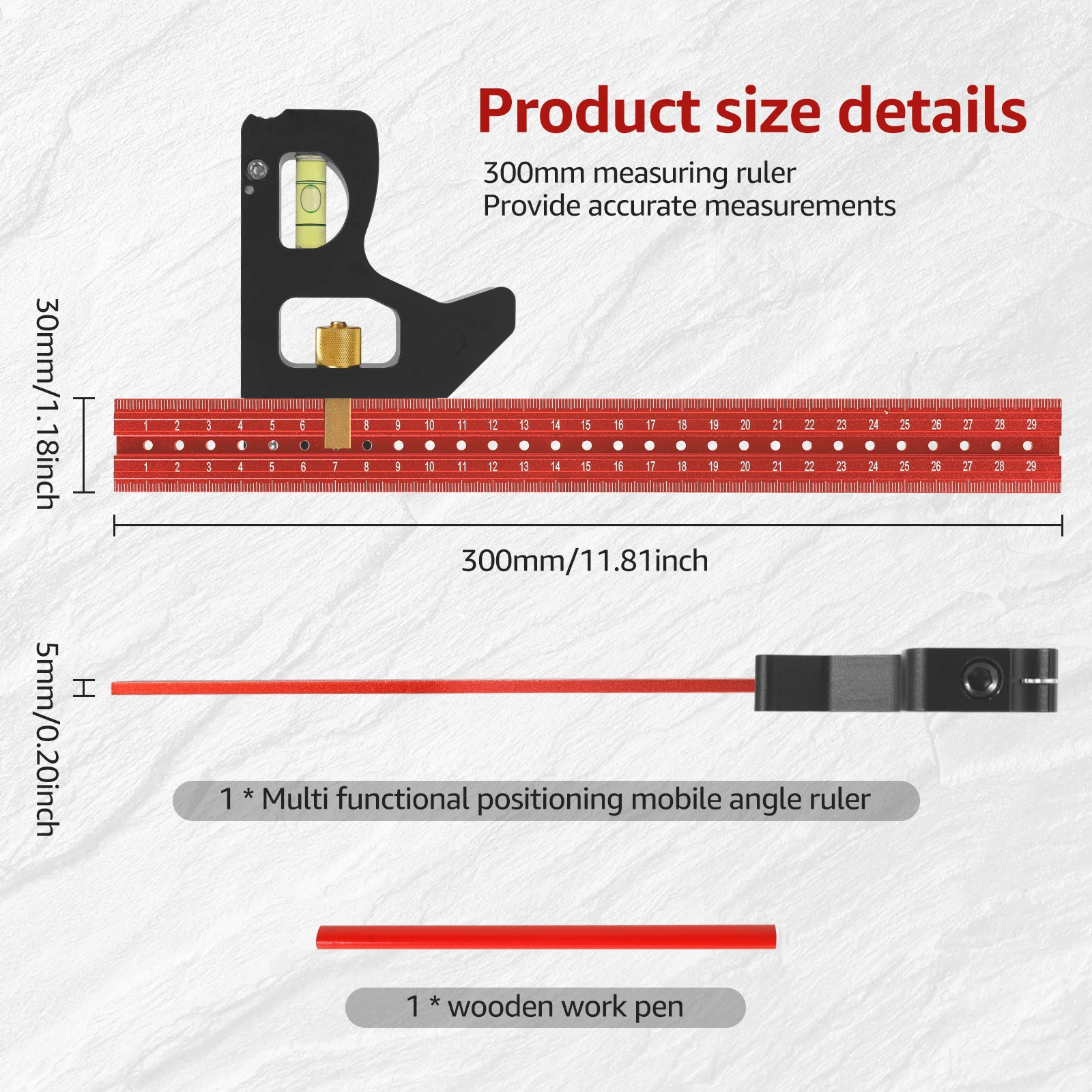 Gauges Heavy Duty Woodworking 45/90 Degrees Aluminum Alloy Multifunction Combined Angle Ruler 11.8inch Movable Angle Ruler