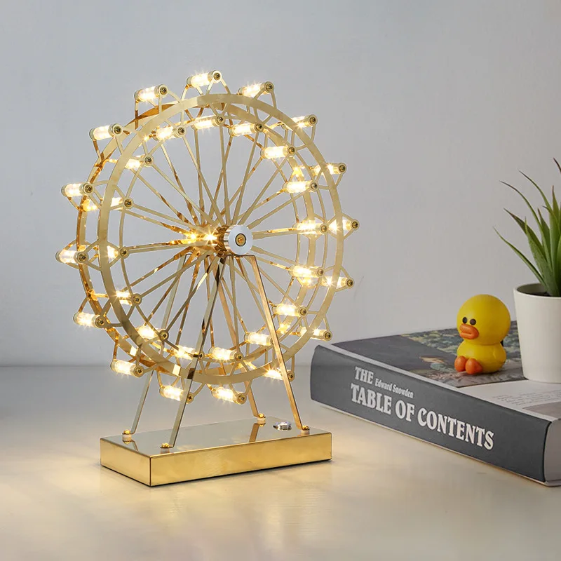 Nordic Creative Floor Lamps Ferris Wheel Table Light for Foyer Kid Bedroom Art Decor Stainless Steel Rotating LED Night Lighting