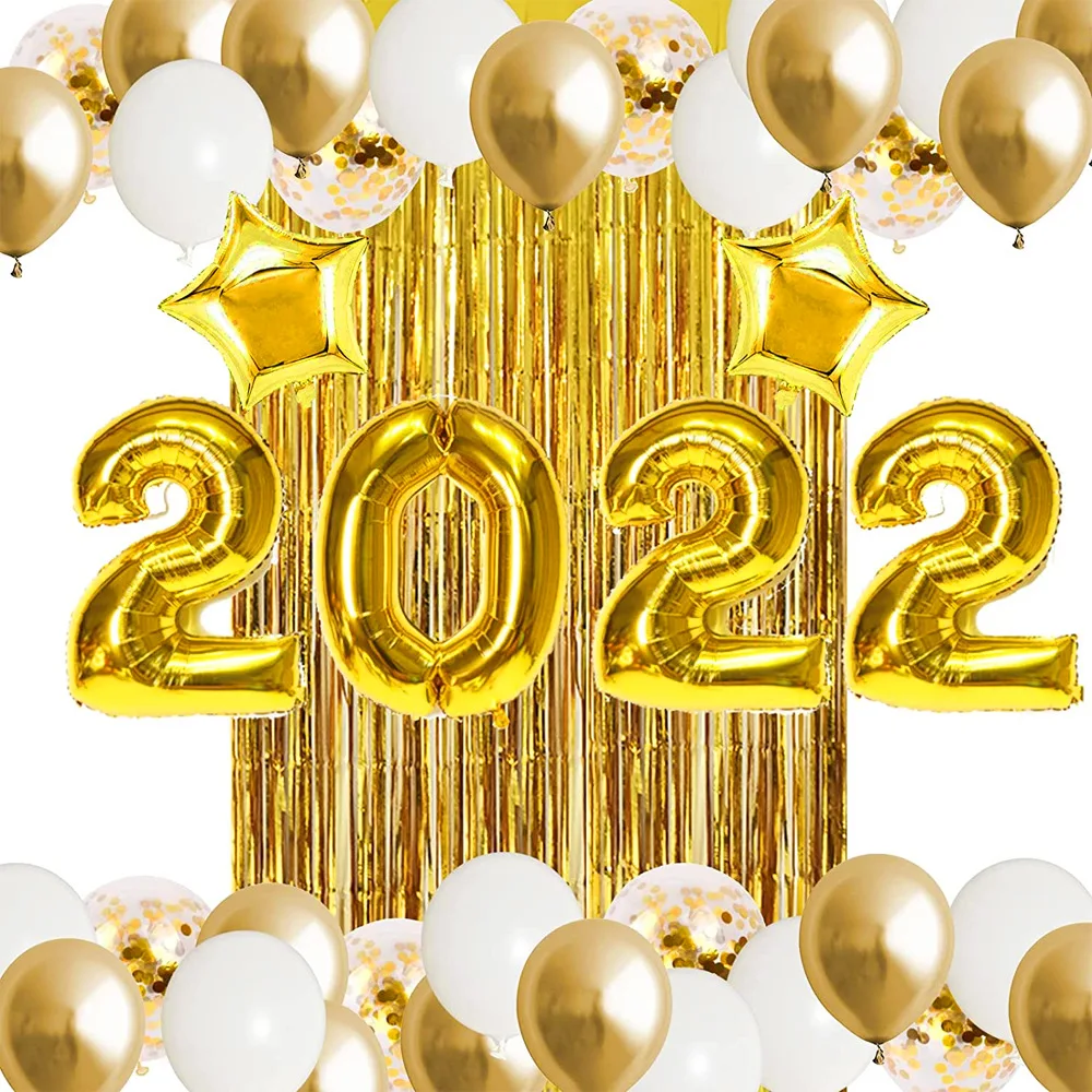 36Pcs/Set 2022 New Year Rain Balloon Kit Gold Silver Metal BALLOONS 32Inch 2022 Aluminum Foil Balloons New Year Party Decoration