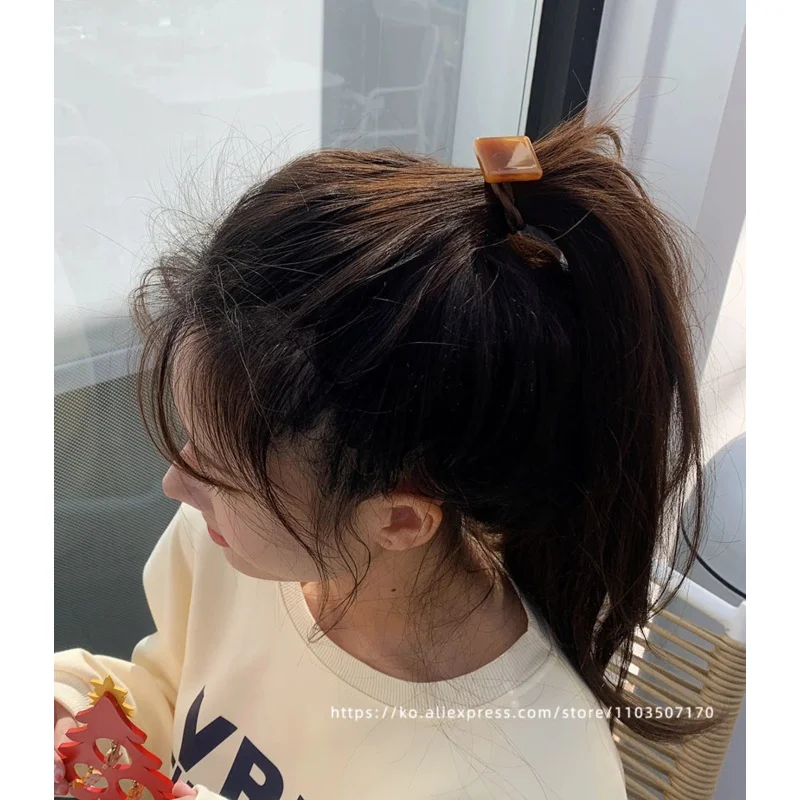 Elegant small square~~FRANCE minimalist square hair loop leather band French high ponytail headband from South Korea