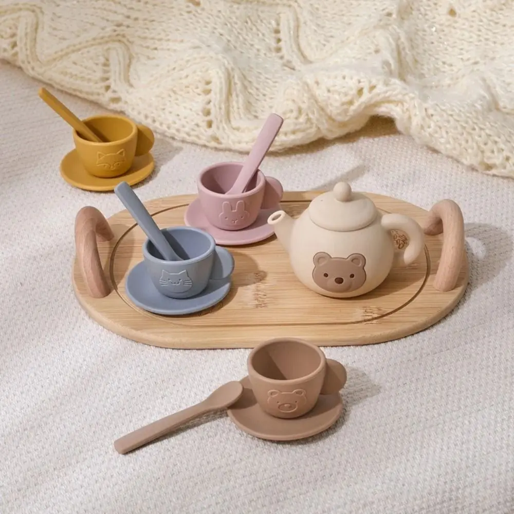 Simulation Silicone service à thé de l'après-midi petit ours Montessori semblant jouer ensemble de cuisine interactif début éducatif service à thé jouer