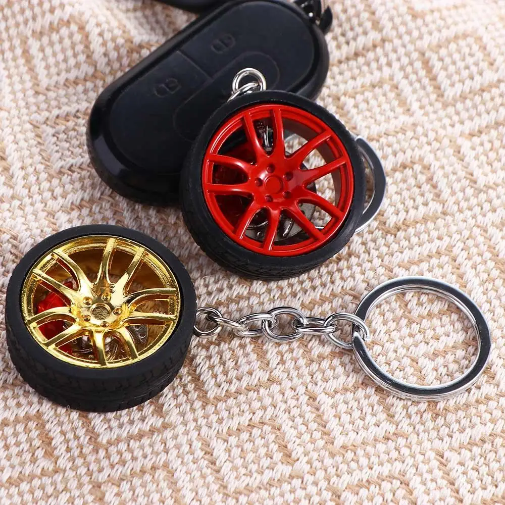 Simulation Tire Car Wheel Keychain Simulation 3D Tire Alloy Wheel Rim Rubber Tire Keyring with Brake Disc Auto Wheel