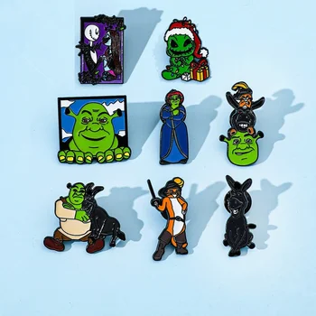 Monsters Shrek Metal Badges Cartoon Christmas Eve Scare Shrek Personalized Alloy Brooch Party Gift Backpack Hat Accessories