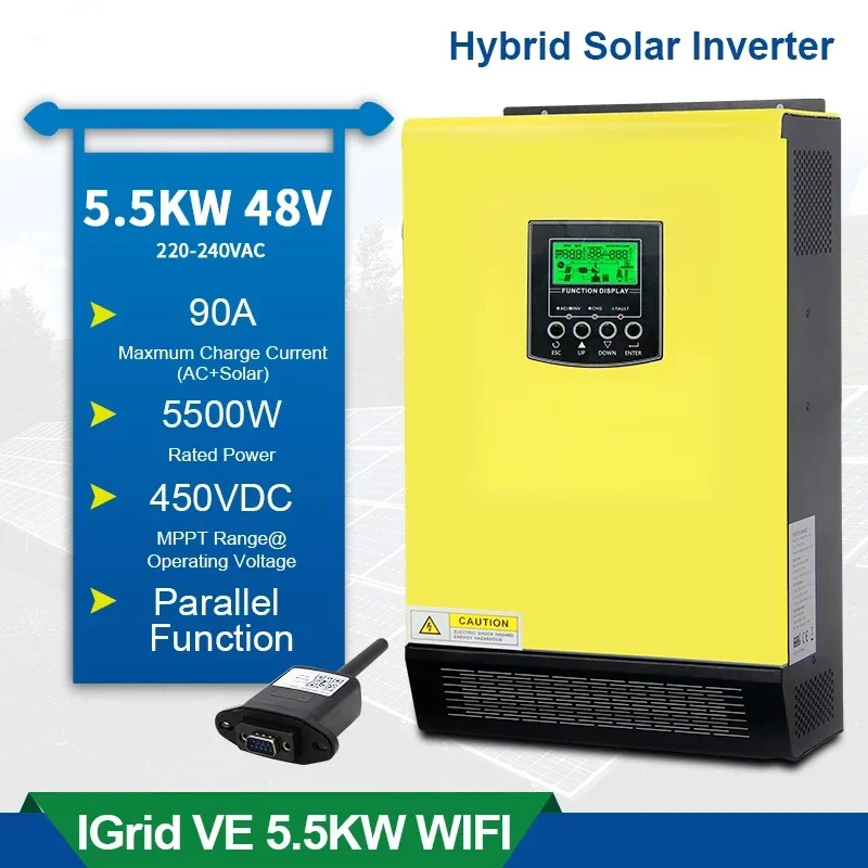 Inverter Power 5 5Kw, 48V 220V Hybrid Solar, Portable Charger 450V, Mppt 90A Battery, Grid Tie Home