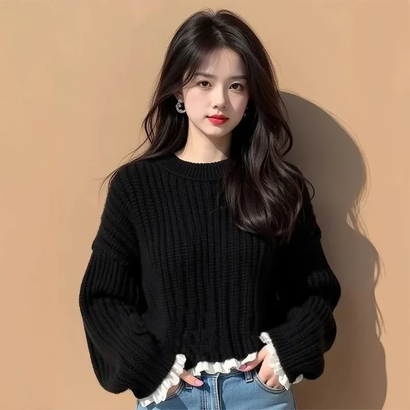 

Женские модные осенне-зимние универсальные топы в ленивом стиле, свободные топы со сращенными