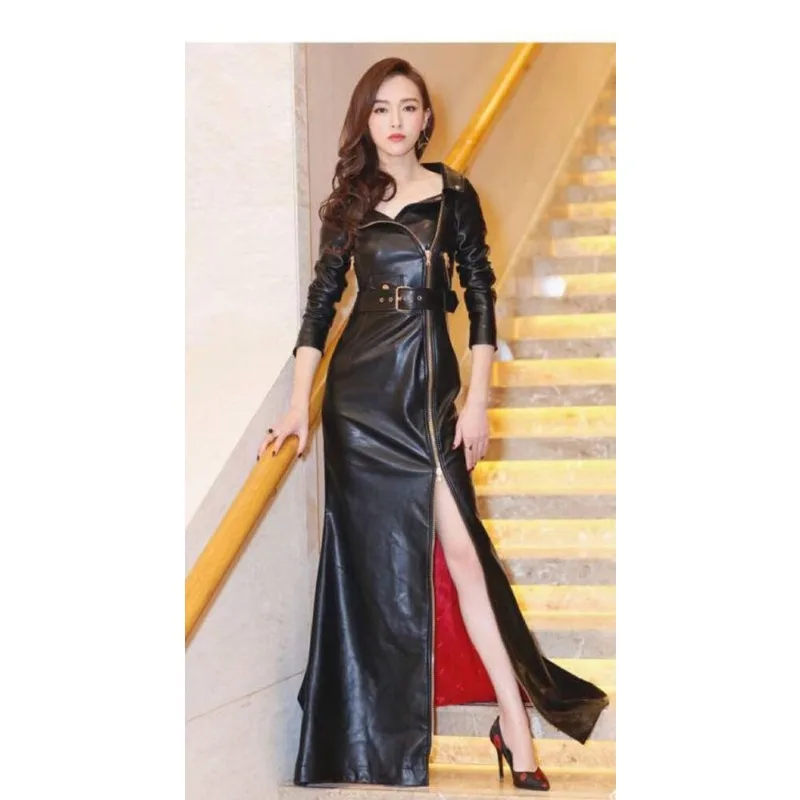 

Women's Black Sheepskin 100% Genuine Leather Dress Brand New Slim Fitting Fashion Jacket European and American Fashion Trend