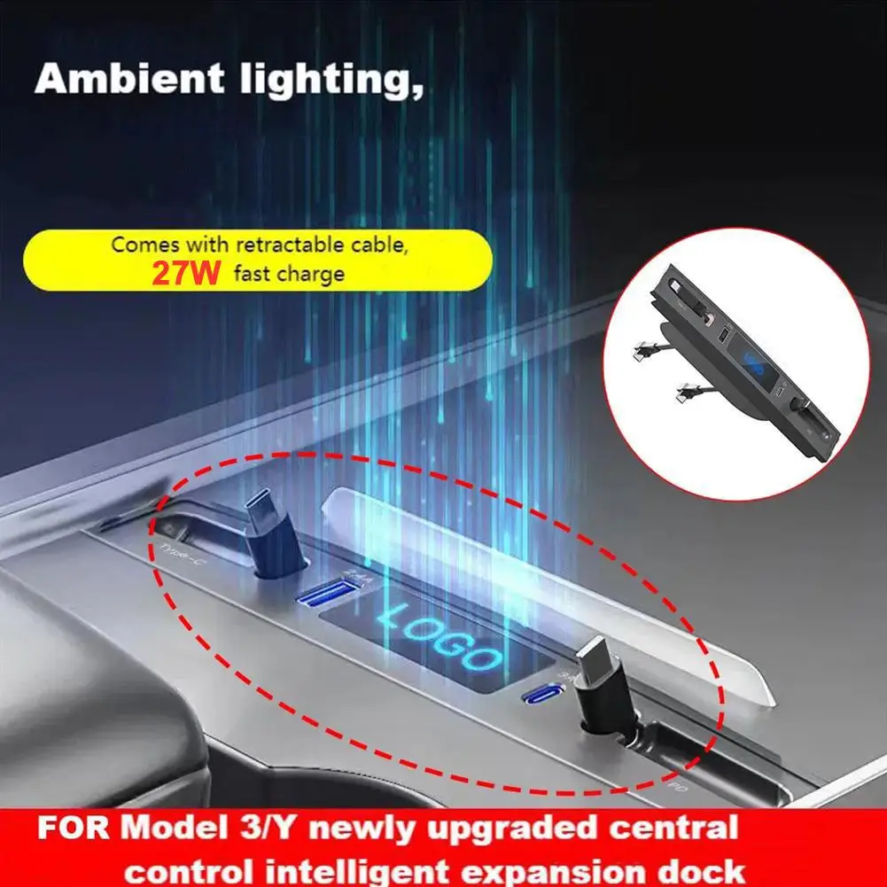 

PD 27W Quick Charger LED Intelligent Docking Station USB Shunt Hub For Tesla Y 4 Ports Powered Splitter Extension D U0C3