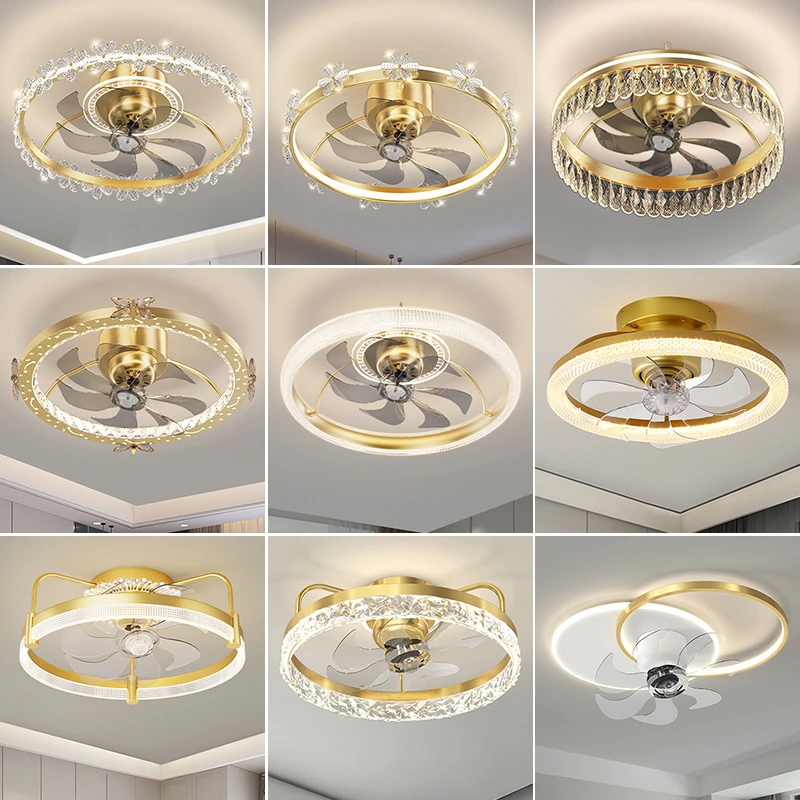 

Bedroom Electric Ceiling Fans with Light and Control Round 50cm Gold Black Ceiling Lamp Wireless Fans