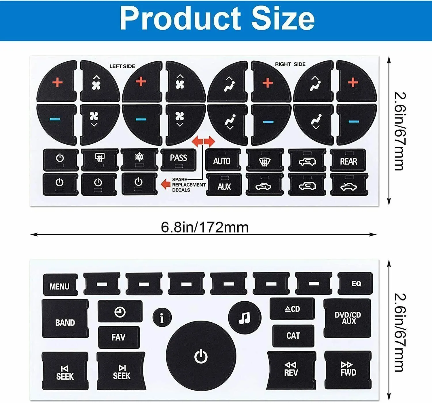 2 Set/4PCS A/C Control &Radio Dash Button Repair Kit Decal Stickers For Chevrolet GMC Tahoe