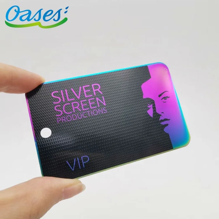 Customized query Customized Creative Laser Engraved Stainless Steel Electroplating Shiny Rainbow Mirror Metal Credit Debit Blank