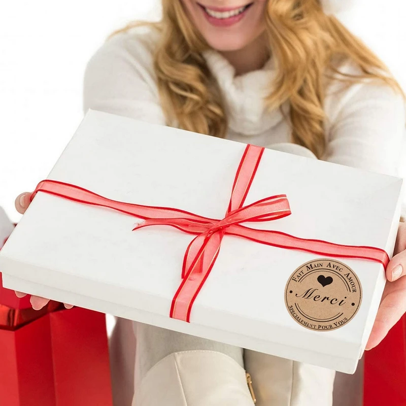 100-500pcs Merci Kraft Sticker French Thank You Fait Main Avec Amour DIY Multifunction Paper Label Adhesive Gift Seal Sticker