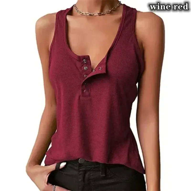 Women's Vest Sexy Inner Wear Ribbed Tank Top New Casual Snap Base Solid Color Sleeveless T-shirts Y2K Basic Top Woman Clothing